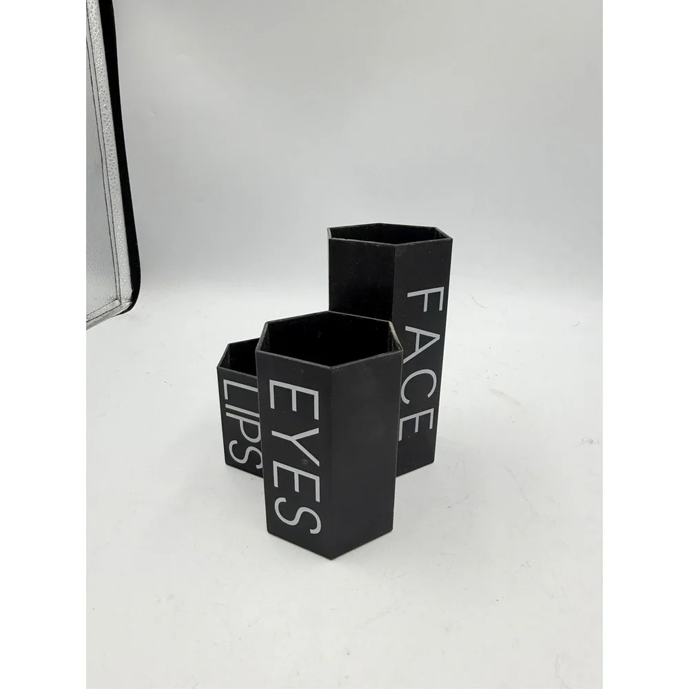 Black Plastic 3 Slot Makeup Brush Holder/Organizer, Unmarked